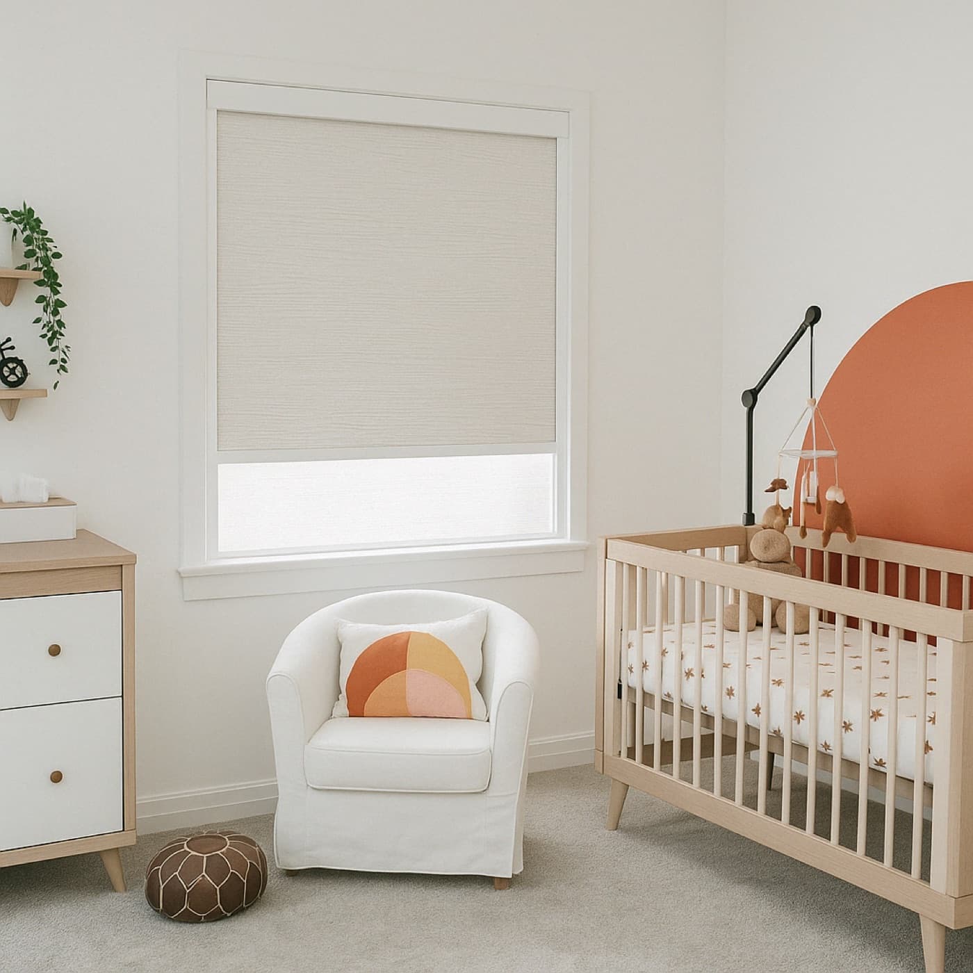 Transforma blackout frame in white around a nursery window.