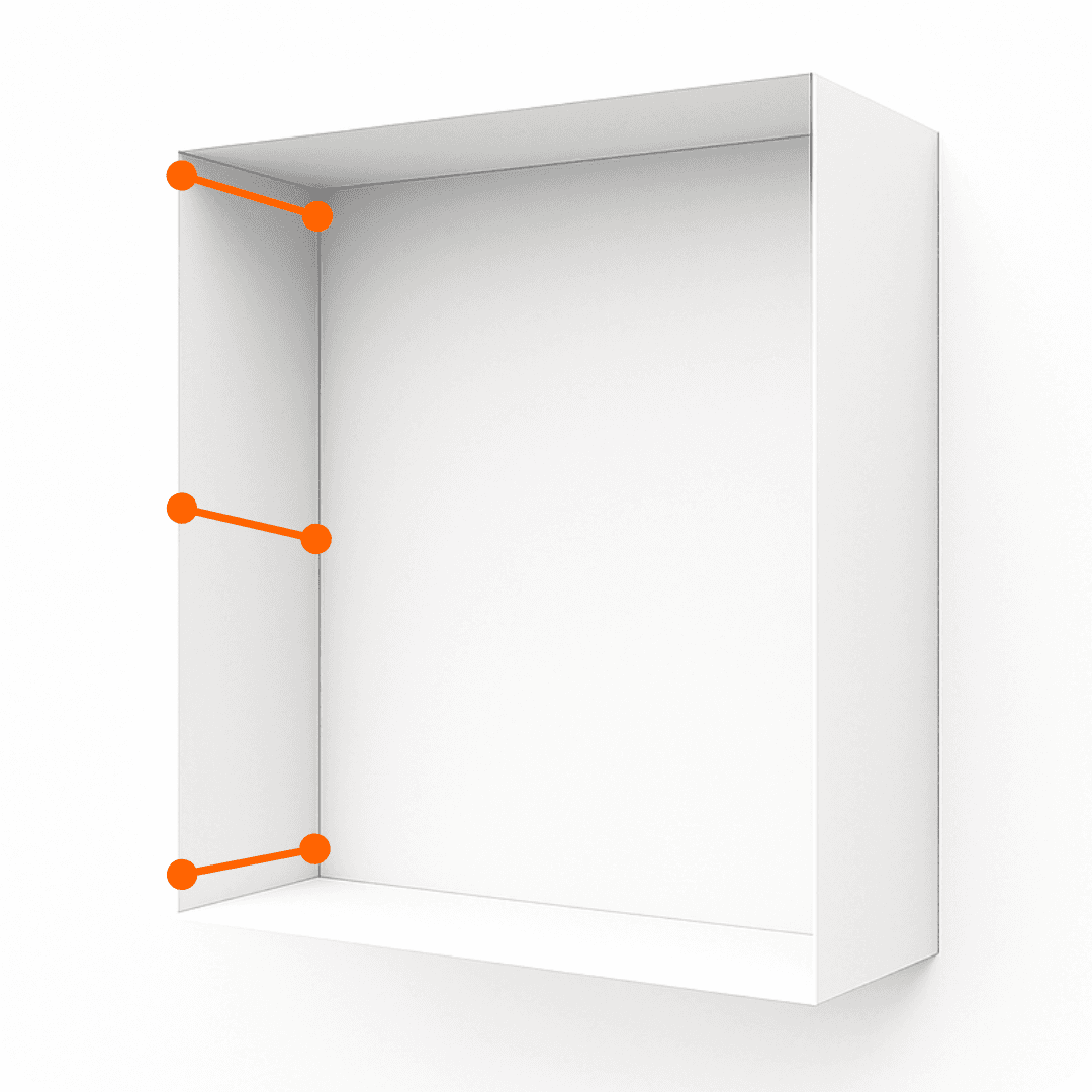 Diagram showing three depth measurement points on the side of a window reveal.